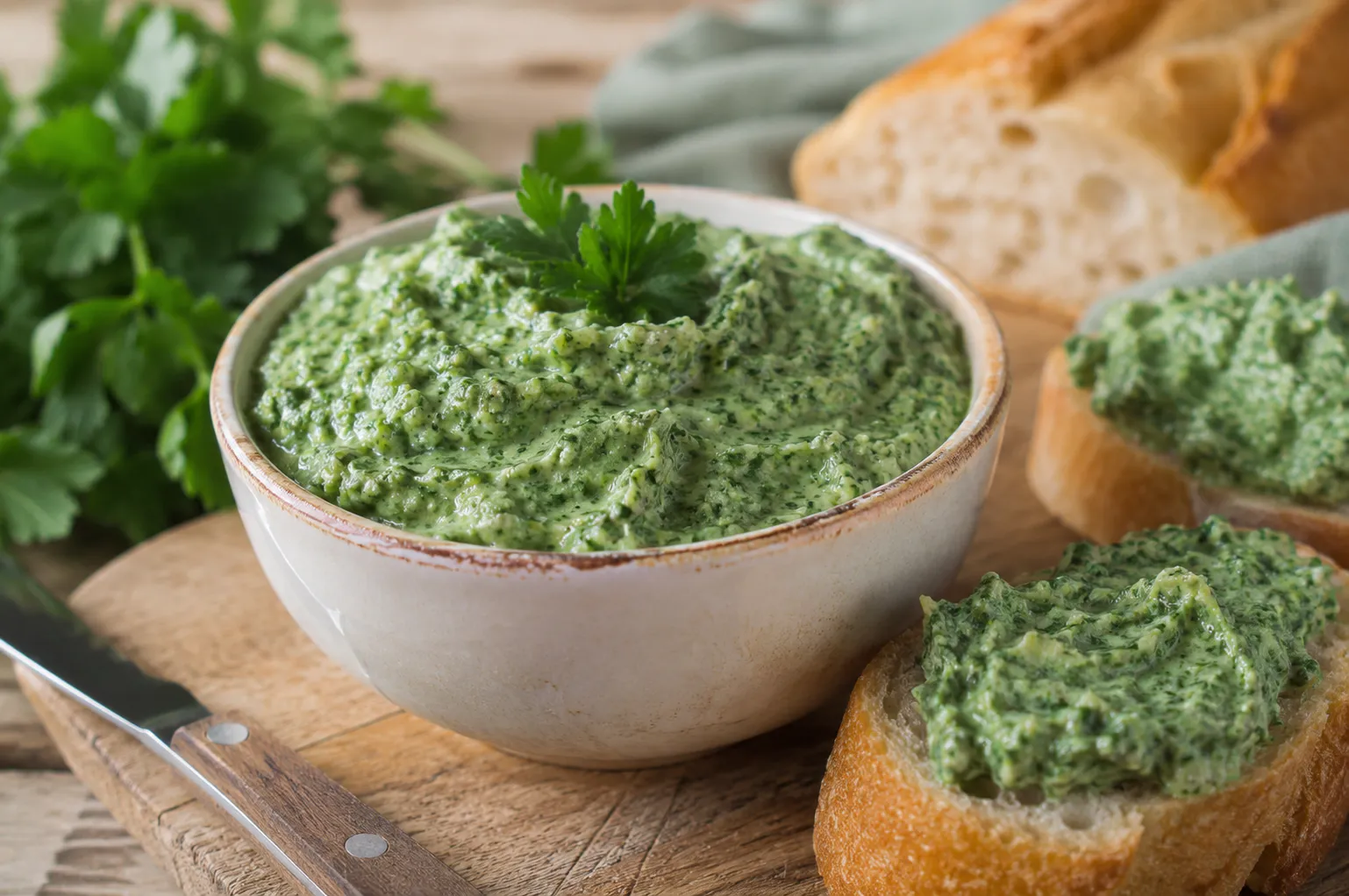 Зеленая намазка на летние бутерброды: вкуснючая, бюджетная и готовится 15 минут — на поджаренный хлеб, гренки и крекеры