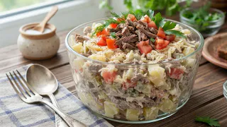 Беру картошку, сыр и маринованные огурцы - готовлю обалденный салат «Столица»: быстро и вкусно, не стыдно поставить на праздничный стол