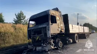 Грузовой МАЗ загорелся на трассе в Удмуртии