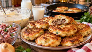 Смешиваю 1 стакан кефира и горсть фарша: на выходе получаю целую гору вкуснейших ленивых беляшей — воздушные и сочные