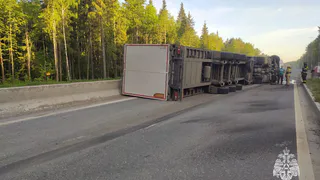 Фура опрокинулась набок в Малопургинском районе